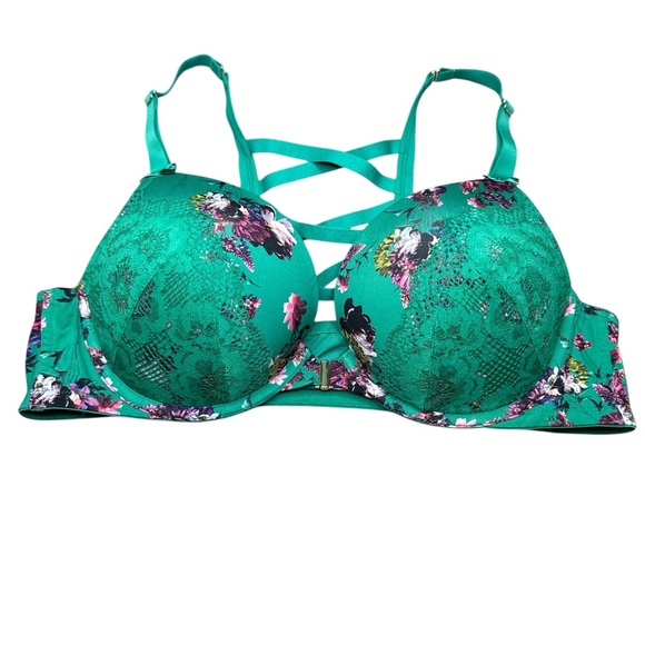 Cacique Other - Cacique Green Floral Boost Plunge Bra 44B